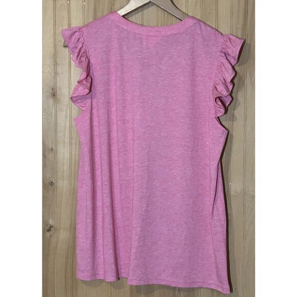 Bibi Womens Size Large Pink Loose Ruffle Sleeve Top 1P7266 - Picture 2 of 5